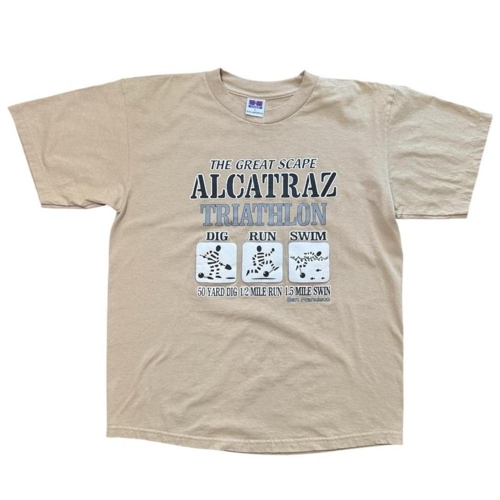 Vintage 90s Puff Print Alcatraz Prison Triathlon San Francisco T-shirt L